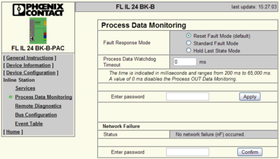 Web interface - Process data monitoring