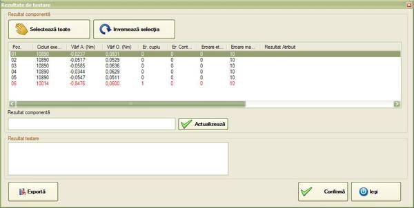 Fereastra „Rezultate de testare“