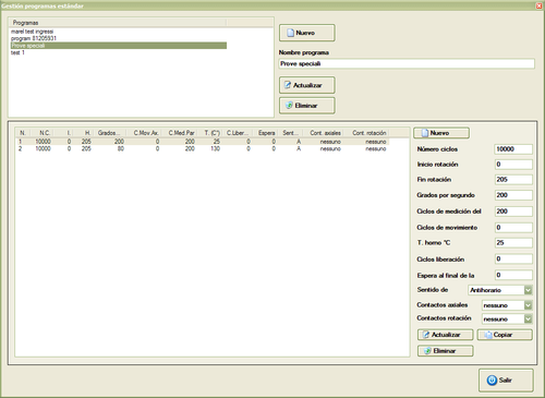 Ventana Gestión programas estándar 